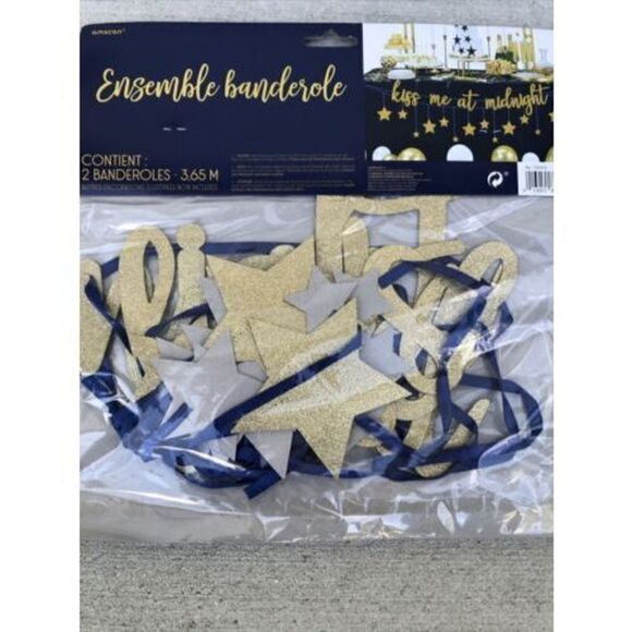 NEW YEAR'S EVE BANNER "Kiss Me at Midnight" 12 ft. Long Each. Contains 2 - Picture 5 of 7